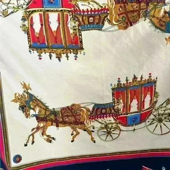 Lovely Silk equestrian carriage scarf. Size is 39x39 “ with red border. EUC - Picture 7 of 10